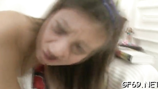 Foxy russian dark-haired cutie gets bald hallway plowed