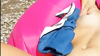 Crazy dark-haired is plumbing her unshaved poon in front of the camera with a cucumber