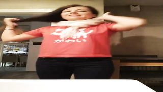 Delectable teenager black-haired with petite cupcakes is touching her trimmed beaver in the rest room and liking it