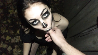 Spooky Mega-Bitch Skull Boinked and Rode Rigid Outside