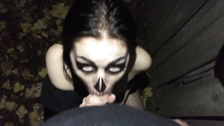 Spooky Mega-Bitch Skull Boinked and Rode Rigid Outside