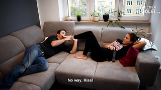 Step-Stepsister shoveled sole stinkin' (footdom, female dominance, grappling, sole strangle, sole struggle, long toes