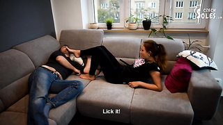 Step-Stepsister shoveled sole stinkin' (footdom, female dominance, grappling, sole strangle, sole struggle, long toes