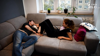 Step-Stepsister shoveled sole stinkin' (footdom, female dominance, grappling, sole strangle, sole struggle, long toes