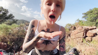 Light-Haired Oral Job Knob and Jism in Throat in the Mountains