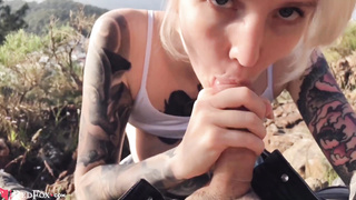 Light-Haired Oral Job Knob and Jism in Throat in the Mountains