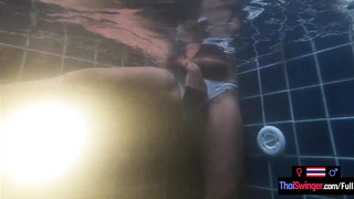 Unexperienced teenie duo sizzling orgy in the pool She is Chinese he is Euro