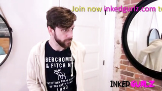 Tatted blond hoe with massive, hard bumpers is getting her daily portion of ass-fuck bang-out