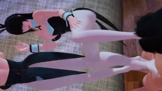 Beautiful Anime Porn man is getting a foot wank while having a casual three-way with 2 femmes