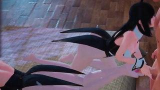 Beautiful Anime Porn man is getting a foot wank while having a casual three-way with 2 femmes