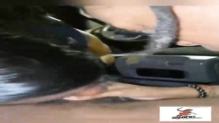 Ebony dark haired is anxiously deepthroating a rock rock-hard dickin the back of a truck