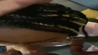 Nerdy, Ebony stunner with glasses is deep-throating a rock rigid hard-on and getting banged on web cam