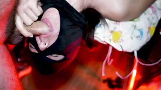 Hooded gal is getting a rock rock-hard boner down her gullet, in front of the camera