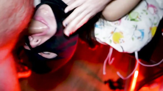 Hooded gal is getting a rock rock-hard boner down her gullet, in front of the camera