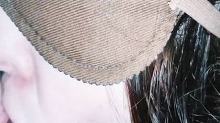 Blinded, Russian honey is softly gargling a rigid man meat in front of the camera and liking it