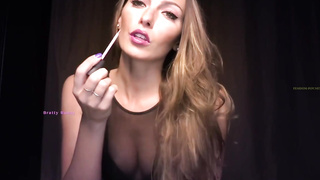 Attractive honey is doing killer stuff with her lips in front of the camera and luving it