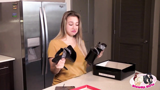 Buxom stunner is posing and taunting in front of the camera, while alone at home