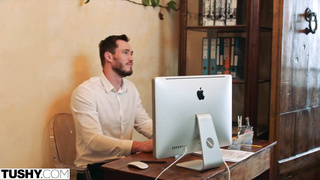 TUSHY Uber-Sexy Nancy tempts coworker for her assfuck dream