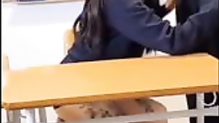 Korean student was caught on gauze while she was gargling her teacher's shaft in the classroom