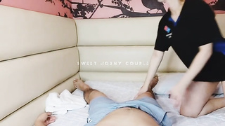 Blinded Pinay female is throating and railing a rock rigid pink cigar, in front of the camera