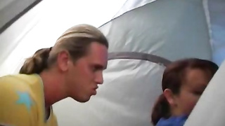 Black-Haired nubile gal screwing in a tent