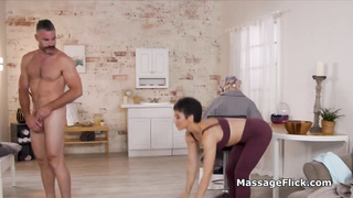 Having joy with masseur behind wifes back