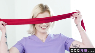 Jaw-Dropping blondie teenager Hyley Winters rubdown super-steamy lesbo fucking partner Diana Mercy