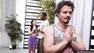 Black dude is ravaging a whorey honey from his yoga class to make her jism