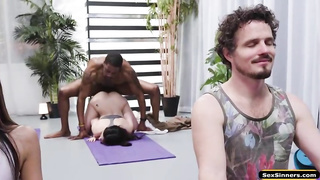 Black dude is ravaging a whorey honey from his yoga class to make her jism