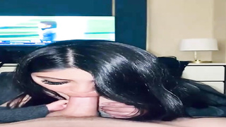 Unbelievable Mexican brown-haired is inhaling a rigid penis in front of the camera, late at night