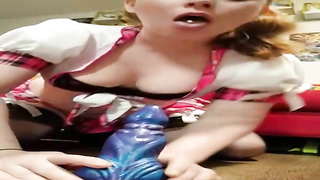 Crimson haired college girl is draining in front of the camera, just for the joy of it