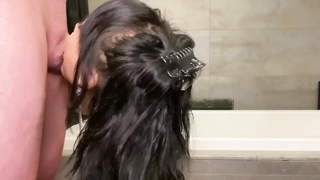 Tatted, Japanese goddess with massive titties and pierced nips, Kiara Moon is fellating a rock stiff meatpipe