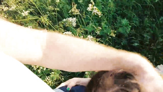 Wood enjoying, unexperienced stunner is providing a sensitized oral pleasure to a neighbor, in the nature