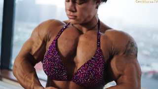 Korableva is a sport model who loves to showcase her muscles in front of the camera
