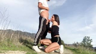 Buxomy school teenager plumbed in public park and takes monstrous facial cumshot