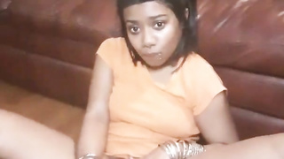 Small four sole six Mya Railing and Opening Up her Pretty Wooly Cunny