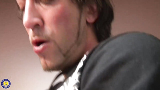 Buxomy towheaded lady with glasses is about to have a casual 4 way with some homies