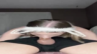 Blue saw towheaded with tats, Bunny Rabbit is impatiently fellating her paramour's rock stiff manhood