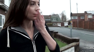 Ultra-Kinky dark haired teenie stunner Leyla urinating outdoors