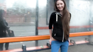 Ultra-Kinky dark haired teenie stunner Leyla urinating outdoors