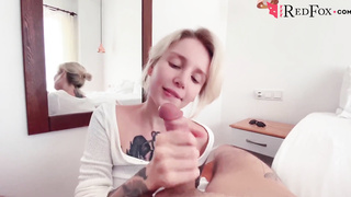 Tattoed Woman Admires Her Magnificent Bod in Mirror and Suck