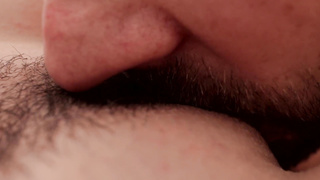 Unbelievable close-up ASMR unshaved fuckbox slurping from my tryst - dribbling humid labia and noisy climax