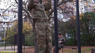 plus-size commander rigid pulverized by soldier