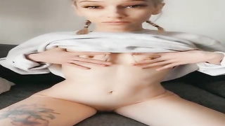 Spectacular platinum-blonde model is wanking with a fresh romp plaything and squealing from enjoyment while spunking