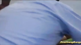 Spanish underwear model is about to get group-fucked in front of the camera, until she spunks