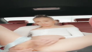 Exhilarated blondie stunner is milking in a public place and wailing from delectation while nutting