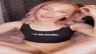 Slender blond stunner with diminutive titties is opening up her gams broad open and fumbling her cooch