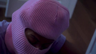 Stacy Gives Muddy Head in Pinkish Mask