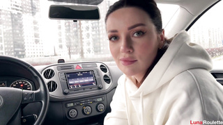 Steamy oral pleasure in the parking pile with jizm drinking