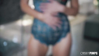 Extraordinaire blondie cougar in glamour, blue underwear is getting a muff rubdown on the sofa